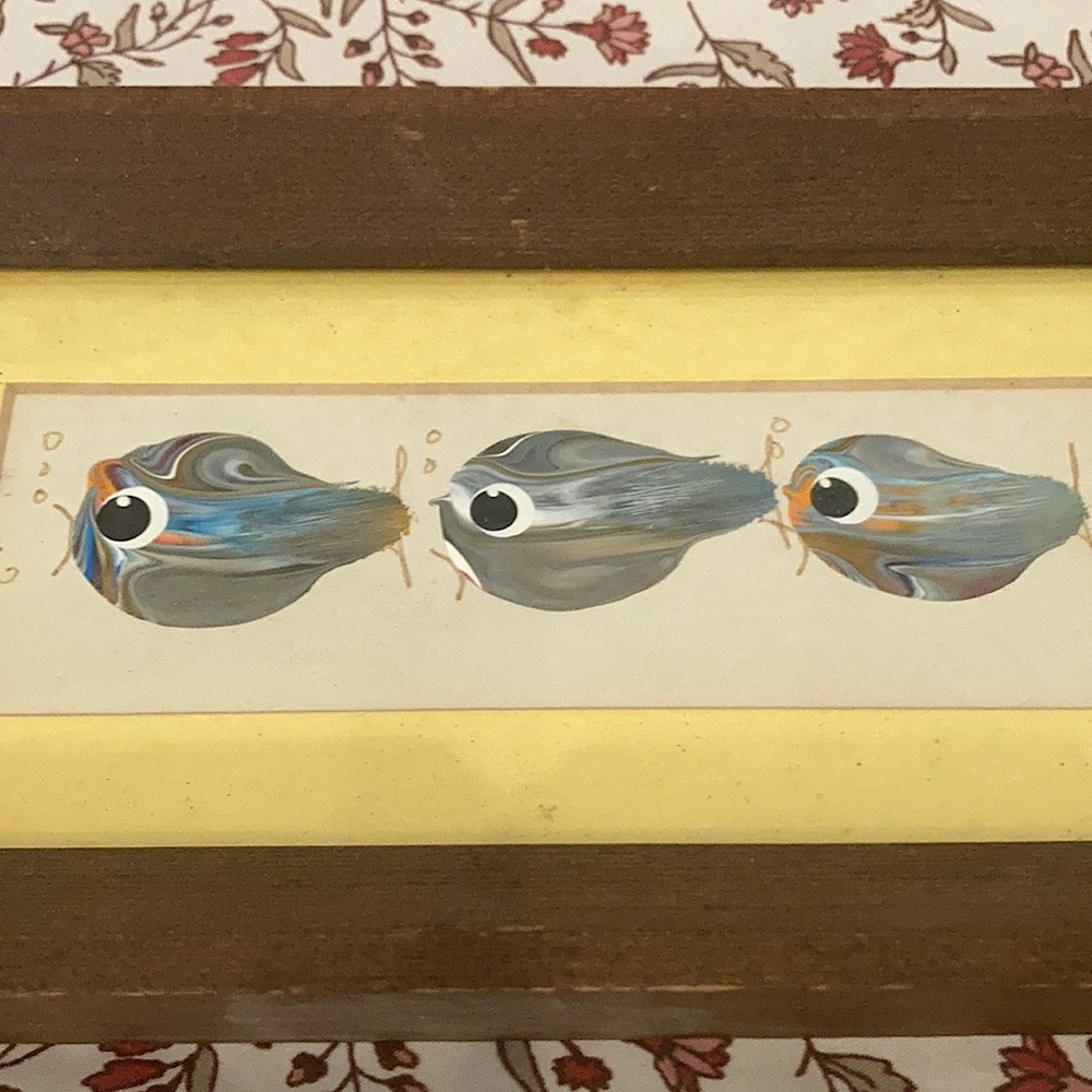 Vintage Framed Triple Fish Painting - Picture 2 of 4